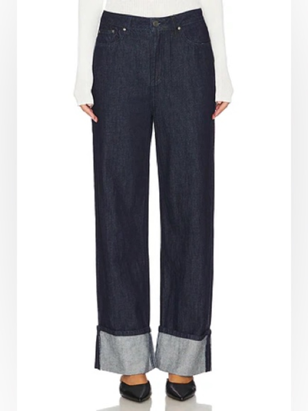 AFRM Dark Indigo Wide-Leg Jeans with Cuffed Hem - Picture 2 of 5